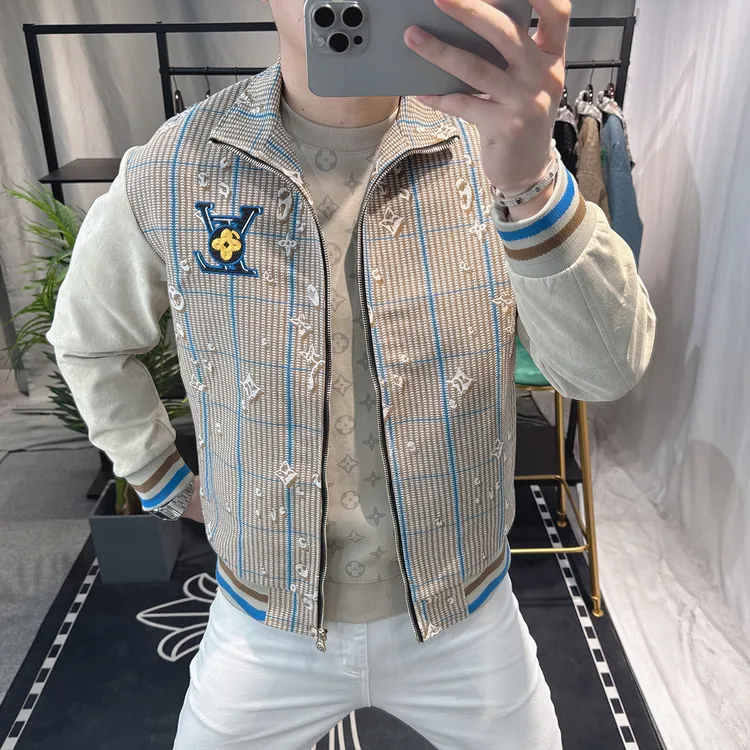 欧洲站高端欧货2025新款格子外套男士休闲夹克重工刺绣美式复古潮