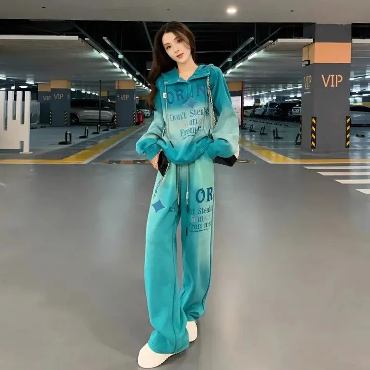 高级感时尚减龄加绒加厚卫衣休闲运动风两件套装女早春搭配一整套