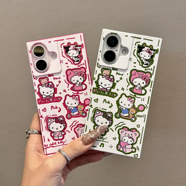 头套凯蒂猫适用苹果16pro/15promaxiPhone14冰晶方块手机壳13/12