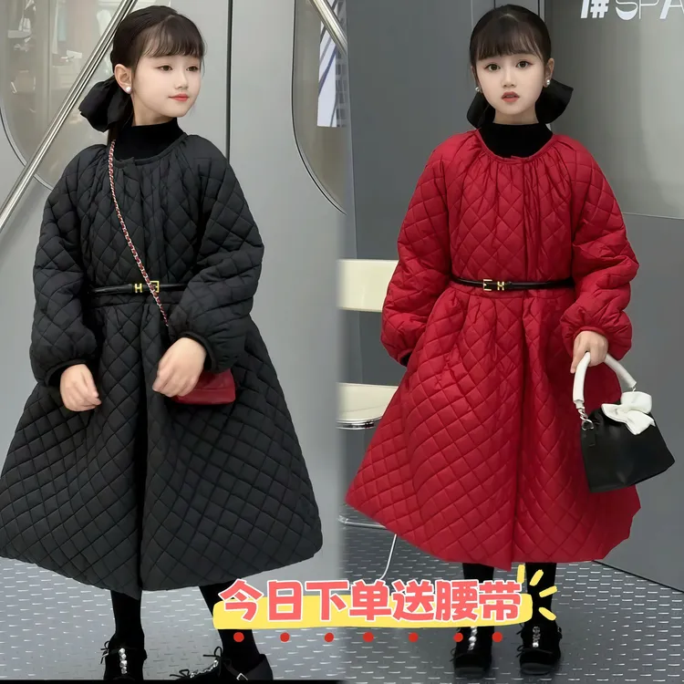 【送腰带】女童冬季棉衣连衣裙外套童装新款加绒夹棉女孩洋气韩版潮