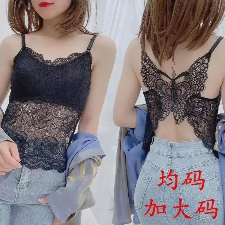 蝴蝶爆款蕾丝美背小吊带背心女夏季外穿打底修身气质打底外穿上衣