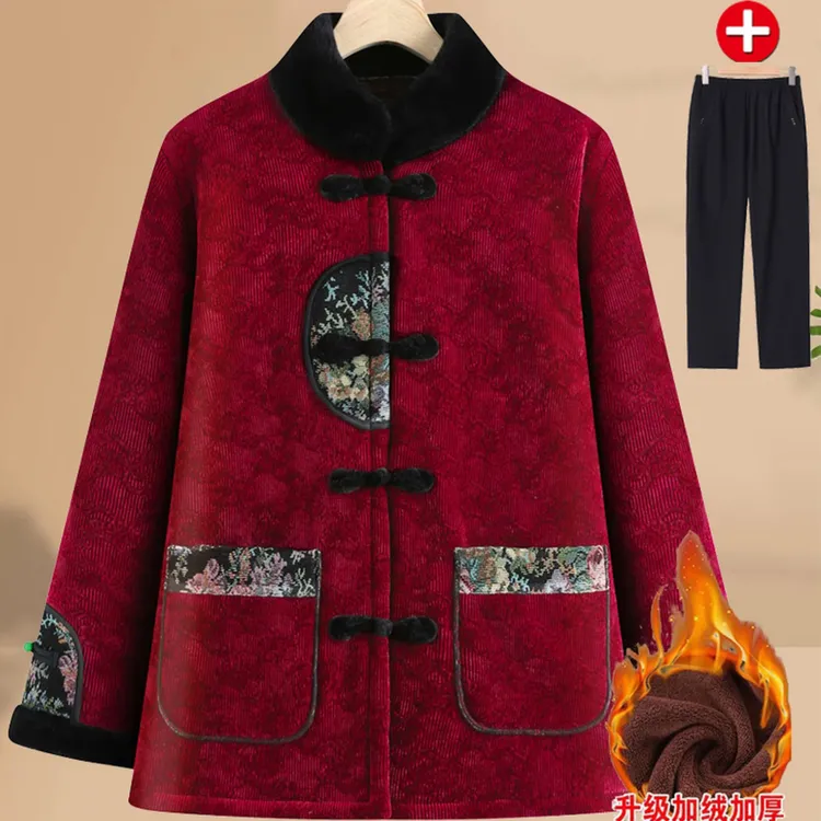 奶奶冬装棉衣外套女加绒加厚中老年人妈妈装大码棉袄唐装老人棉服