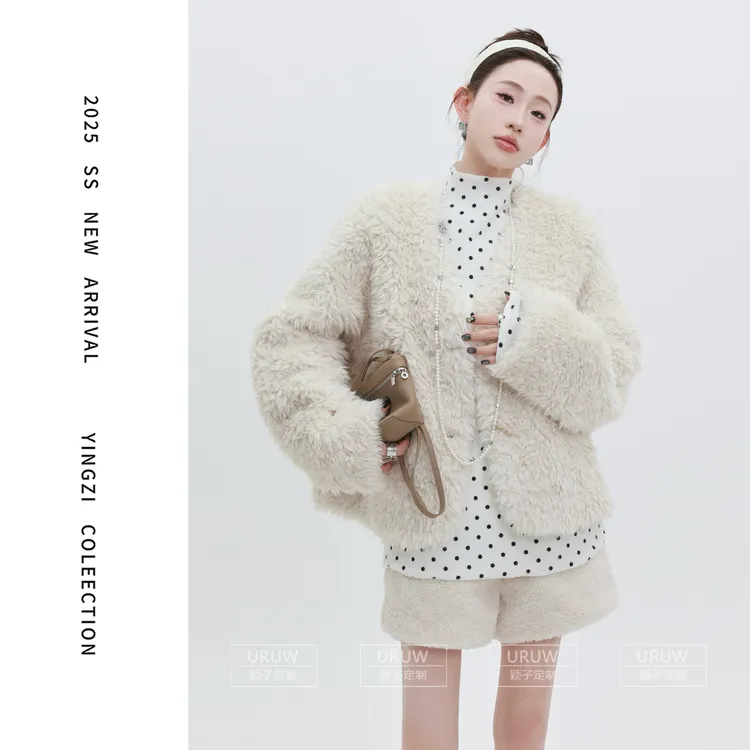 颖子定制【初雪恋歌】高级感时尚宽松环保毛外套仿羊羔毛外套2128
