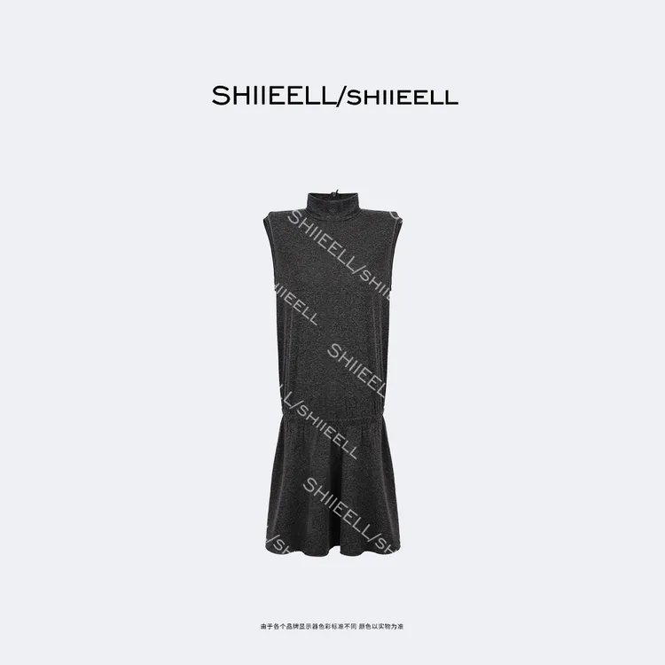 SHIIEELL高智老钱风时尚无袖休闲高领纯色百搭修身连身裙W9781