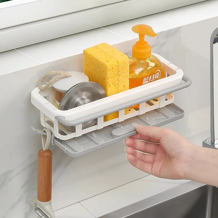 抹布架厨房免打孔置物架吸盘收纳架壁挂式调料架沥水篮水槽挂钩