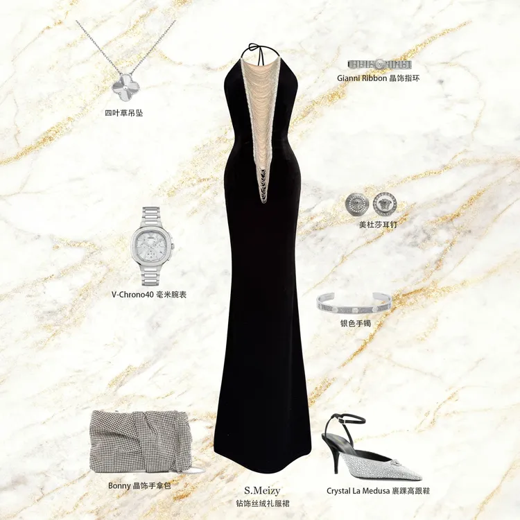 SMeizy【C位裙】年会首选宴会名媛鱼尾连衣裙轻奢感褶皱晚礼服