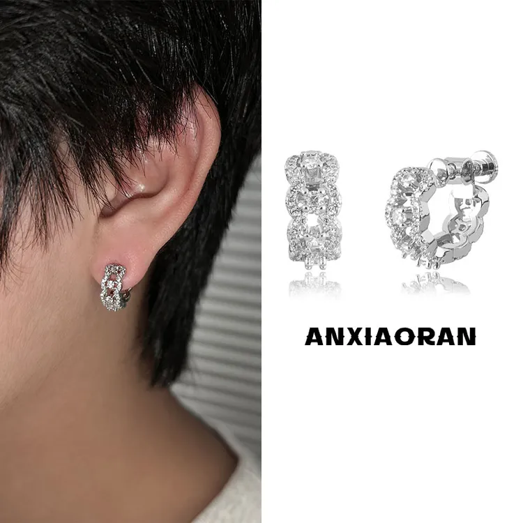 合金耳饰 闪亮法式蕾丝花边镂空镶嵌无痛耳夹轻奢小众耳圈耳骨夹