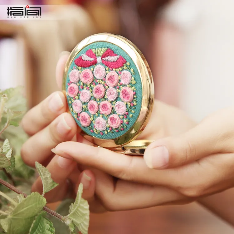 DIY刺绣材料包 化妆镜随身便携非十字绣叠合手工创意双面镜子