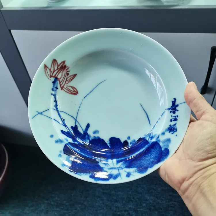 8英寸景德镇手绘釉中彩高白瓷餐盘水墨风菜盘汤盘果盘。盘子陶瓷
