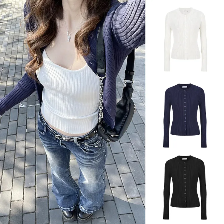 Moses Queen/魔西女王时髦单排扣针织开衫外套夏内搭吊带背心上衣