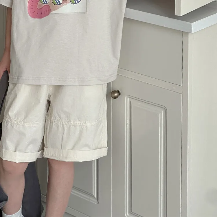 K26189女童夏装短裤2025新款儿童裤子纯色中裤宽松简约休闲五分裤