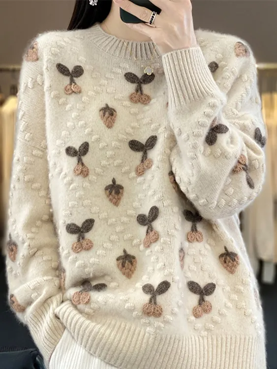 羊绒衫女圆领宽松大码毛衣秋冬2025新款加厚慵懒风针织打底羊毛衫