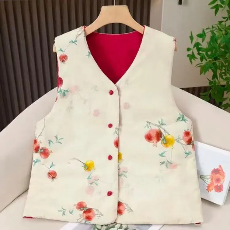998双面穿马甲印花常规植物花卉宽松型妈妈装