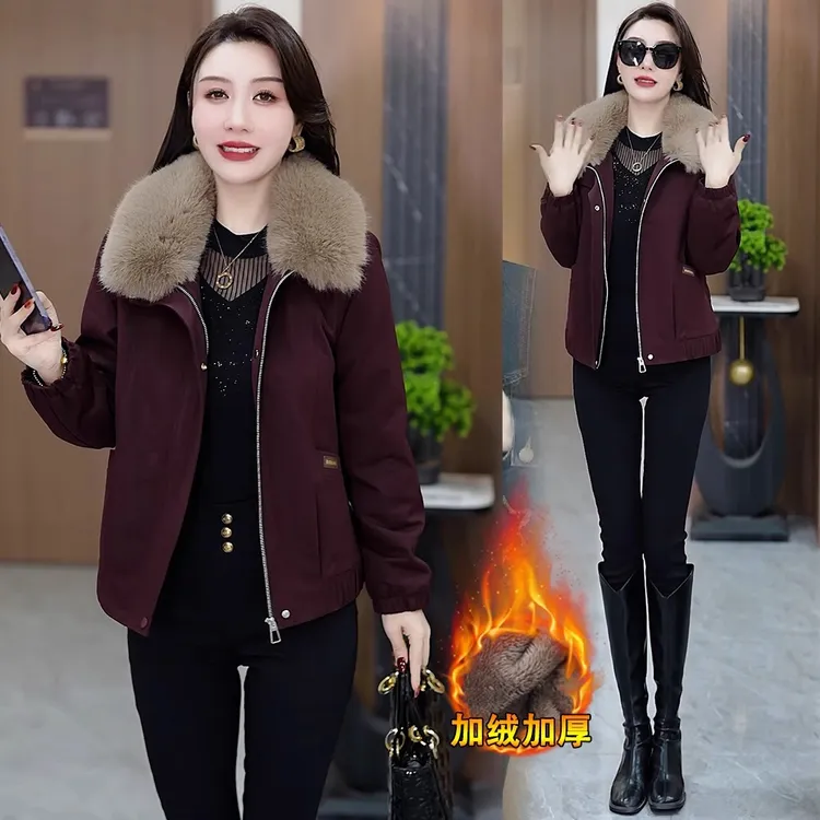 加绒加厚时尚短外套女冬季新款洋气显瘦保暖大毛领夹克休闲上衣潮