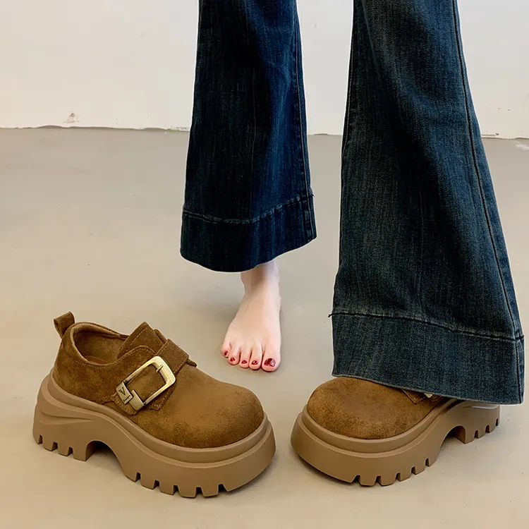 秋冬女士厚底勃肯单鞋小个子2025新款超火休闲增高百搭复古乐福鞋