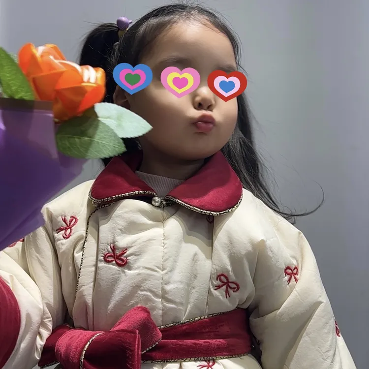 【丝棱锆】蝴蝶结图案中长款蒙古袍宝宝加绒保暖民族服装