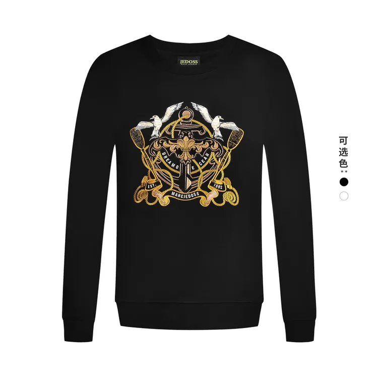 JEDOSS/爵迪斯时尚锁温秋冬男装圆领珠片刺绣套头卫衣069加绒