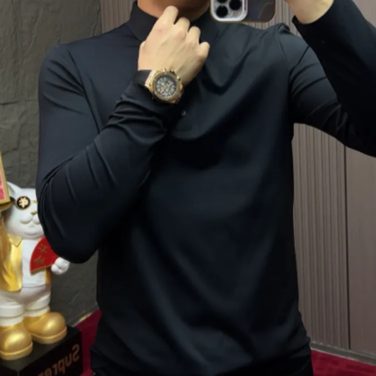 9801#欧美简约潮流修身套头常规Polo衫男男士免烫修身型