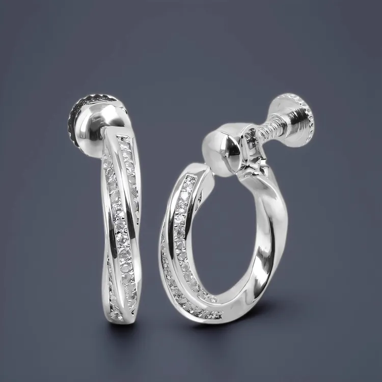 BTSP S925银针螺丝拧无耳洞莫比乌斯环满钻耳夹