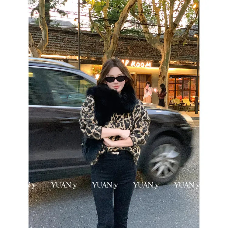 媛媛【美豹了】复古豹纹针织衫春秋2025新款宽松显瘦毛衣外套#M0552