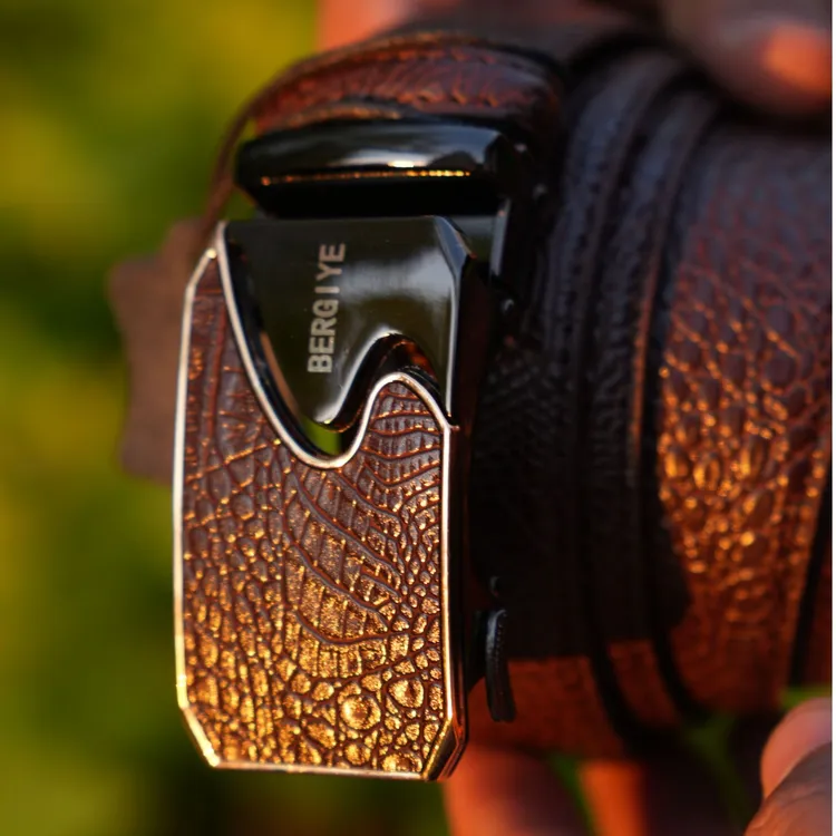 自动扣皮带裤腰带时尚休闲潮流百搭年轻人棕色（BERGIYE）高档