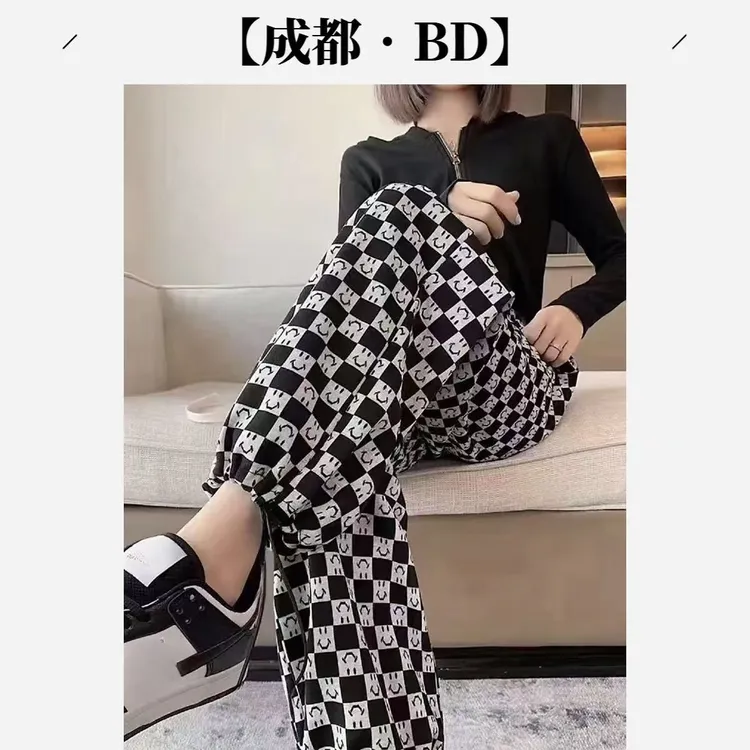 【成都•BD】NN3378-时尚女装设计感休闲裤直筒宽松高腰百搭显瘦