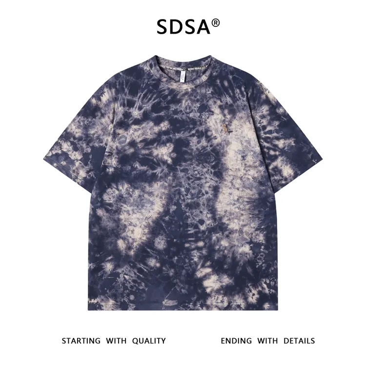 夏季高级感新款男士潮牌晕染刺绣标圆领短袖T恤百搭时尚宽松上衣