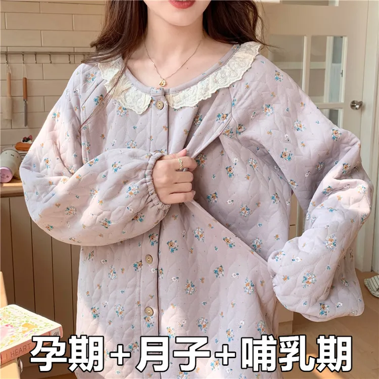 秋冬大码月子服空气棉产后孕妇睡衣哺乳喂奶产妇家居服套装可外穿