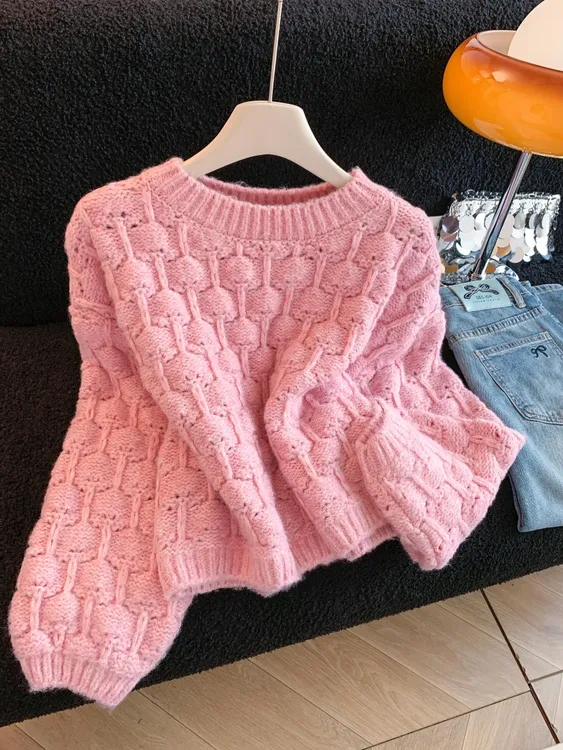肌理感慵懒风漂亮时髦毛衣女秋冬新款韩系温柔气质奶fufu软糯上衣