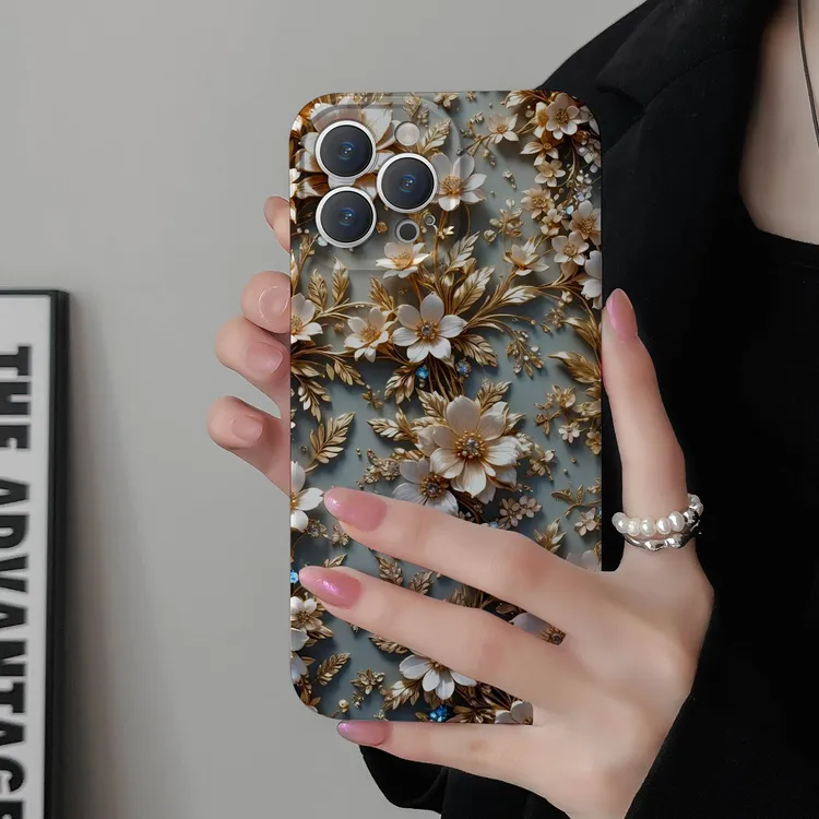 菲林花朵金色叶子适用苹果16pro手机壳实用数码小配件小众硅胶ins