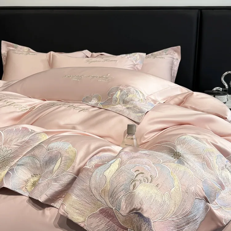 水星高档轻奢200支四季款纯棉A类刺绣四件套全棉床单被套床上用品