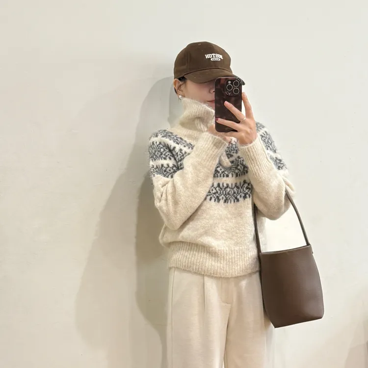 大妍小个子【浪屿织纹】冬季简约百搭半拉链高龄长袖毛衣8962