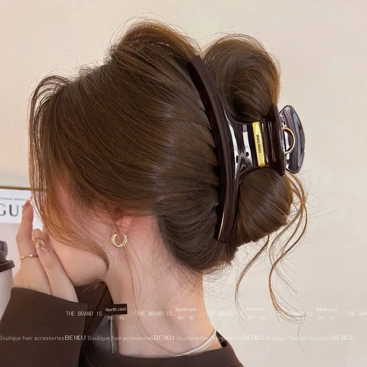 气质弧形金标抓夹女高级感盘发鲨鱼夹大号后脑勺发夹头饰旅行发夹
