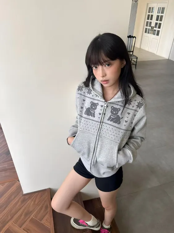 美式复古高街灰色连帽开衫卫衣女春秋款宽松韩系慵懒风百搭外套