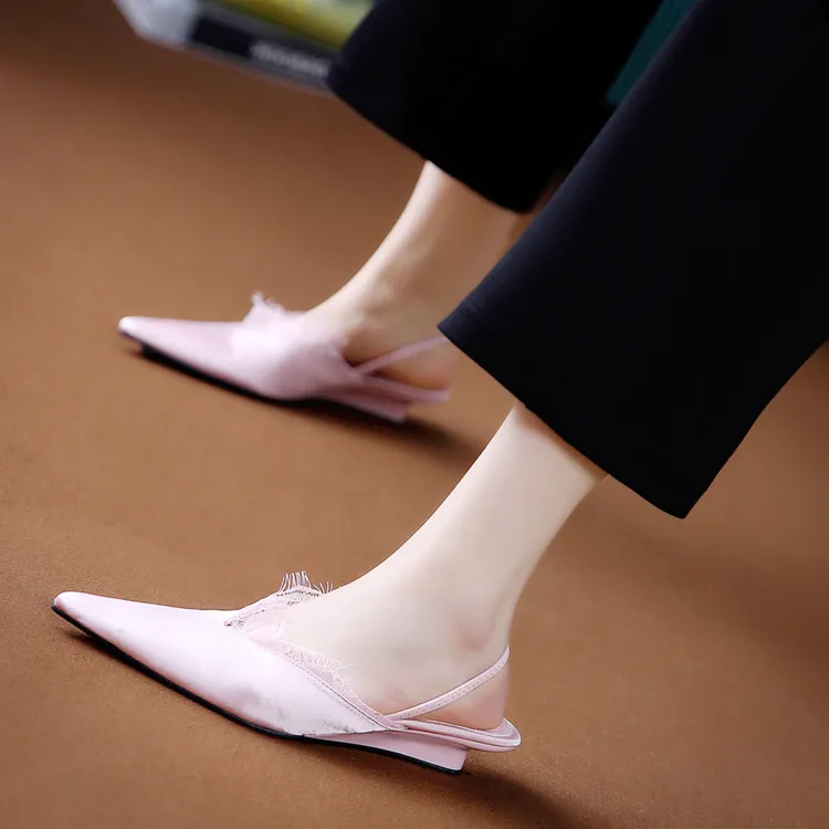 3CM[已开价]淑女尖头高跟鞋女2025夏季蕾丝后绊带低跟凉鞋H999-7