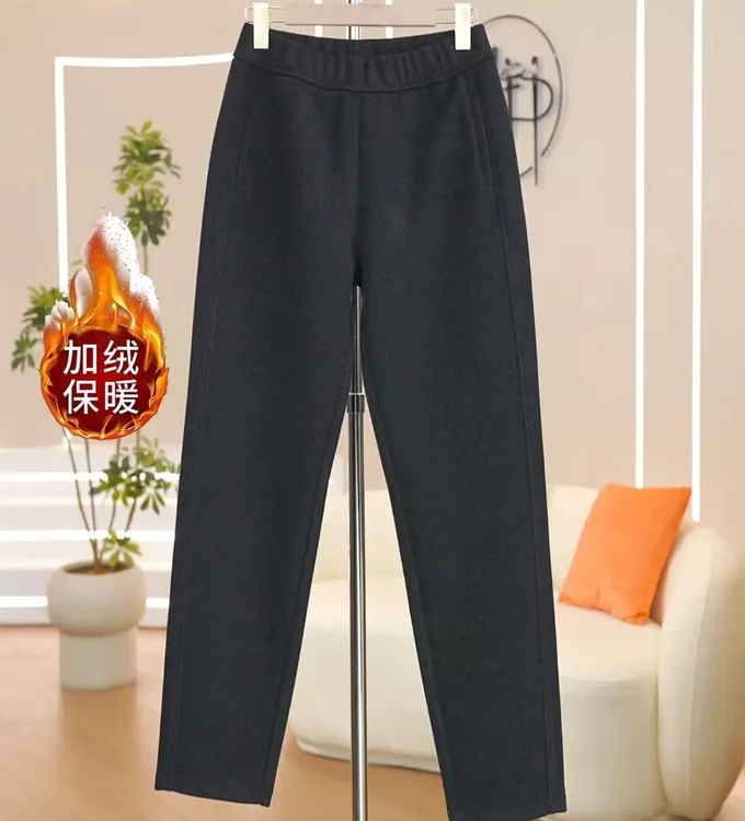 [羊毛加绒]嵿级质感冬季保暖厚裤高腰显瘦休闲直筒裤长裤-2588