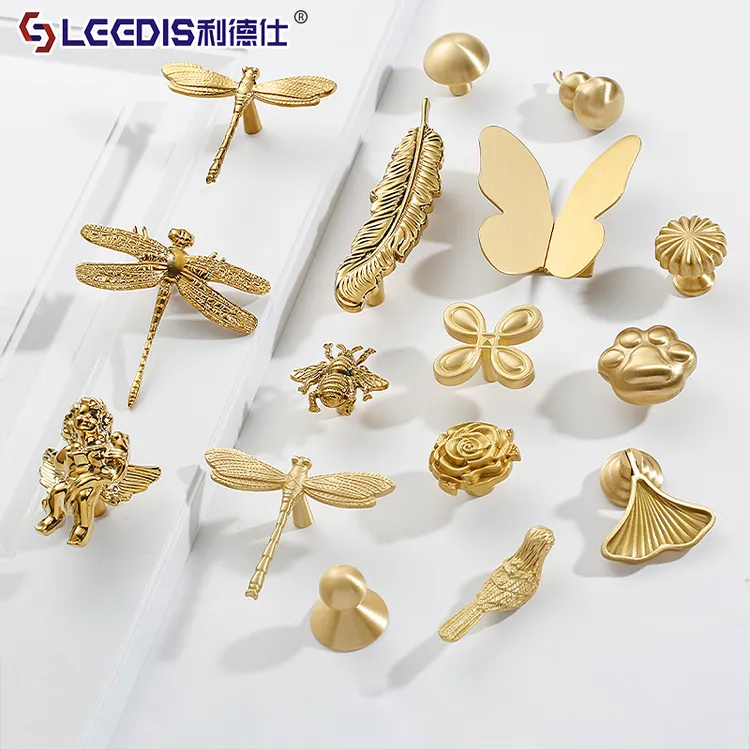 利德仕创意个性黄铜衣柜抽屉橱柜北欧金色拉手轻奢儿童房小拉手