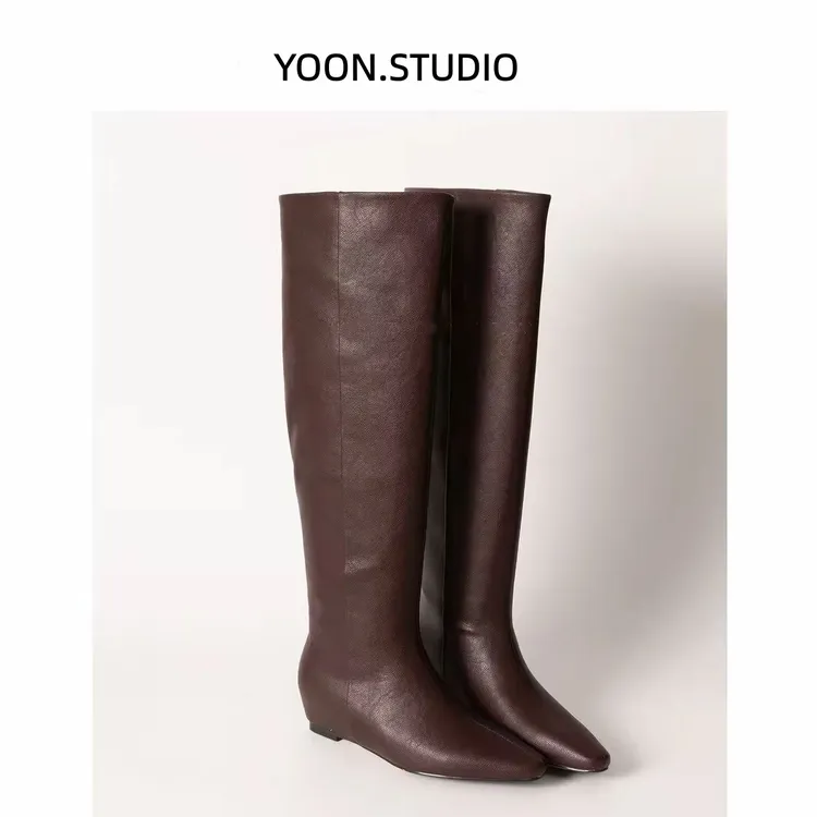 【YOON尹儿】4.5cm内增高时尚长筒时装靴高筒靴百搭小方头秋冬X2890