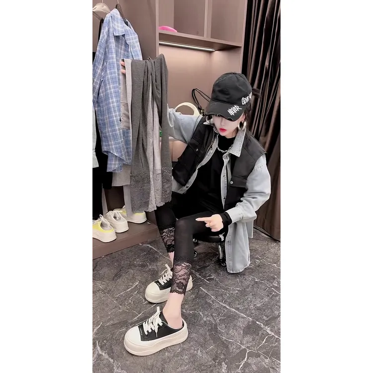 高腰蕾丝碎花边打底裤韩版女内外穿紧身弹力显瘦九分裤