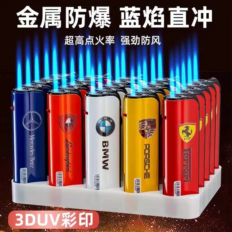 新款金属蓝焰直冲防风火机防风打火机防爆防摔彩印图案实用颜值