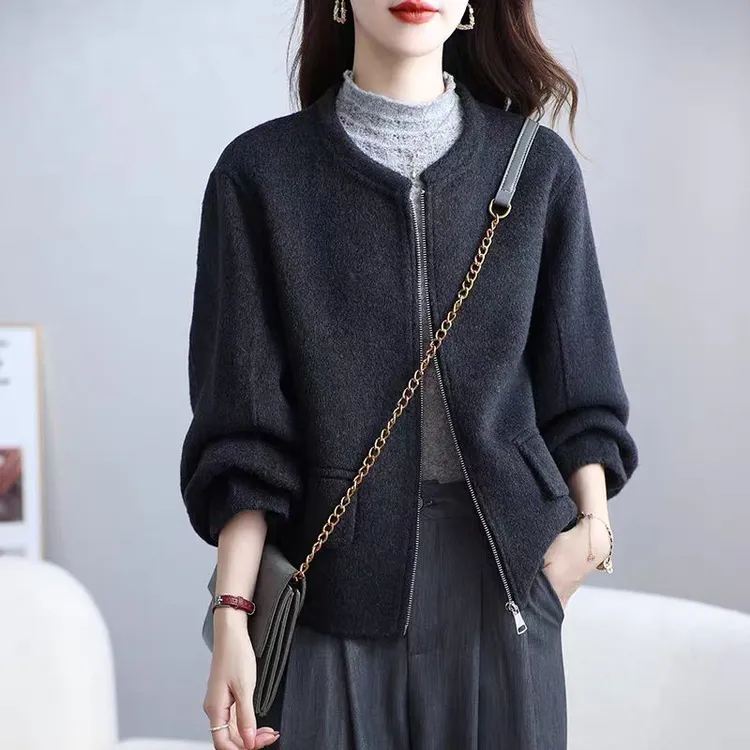 短款气质毛呢外套2025秋冬时尚百搭手工羊毛大衣开衫上衣宽松显瘦