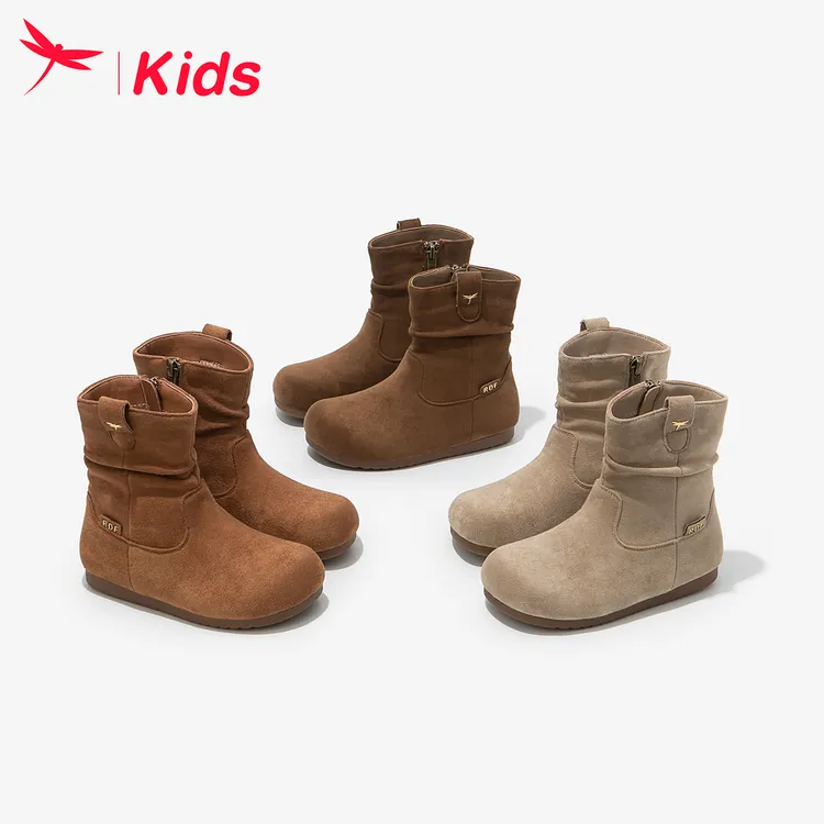 红蜻蜓女童靴子儿童马丁短靴2025新款女孩小公主秋冬中筒加绒保暖