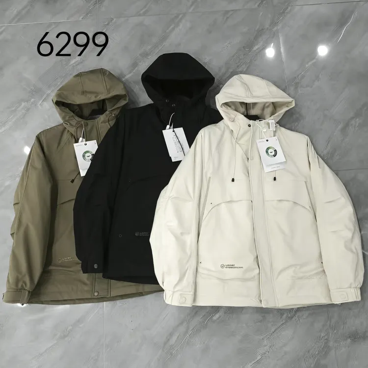 冬季加厚连帽工装冲锋衣二棉纯色大口袋防风休闲宽松男士二棉外套