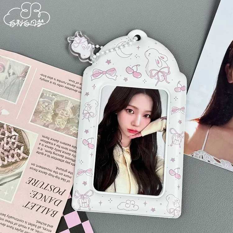  粉嫩小兔卡套pvc蝴蝶结谷美3寸小卡拍立得爱豆收纳校园饭卡挂件