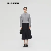 S·DEER圣迪奥女装气质衬衣长袖短款上衣小众设计感衬衫S253Z0541