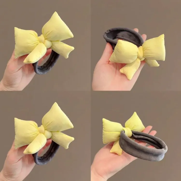 浅黄色蝴蝶结发圈弹力布灰圈头绳女韩系百搭发饰2025新款不伤发绳