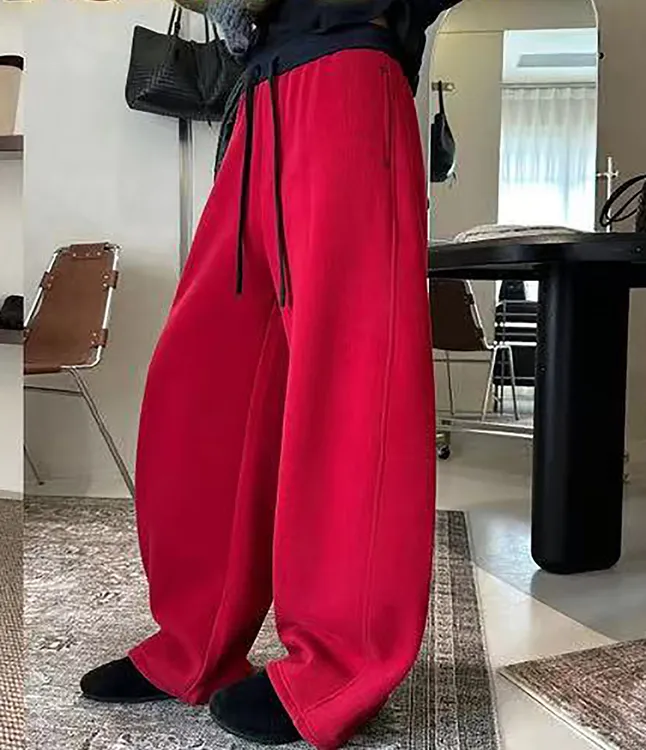 DALIANSU/大脸酥-4801  冬季加绒加厚抽绳显瘦百搭阔腿弯刀卫裤