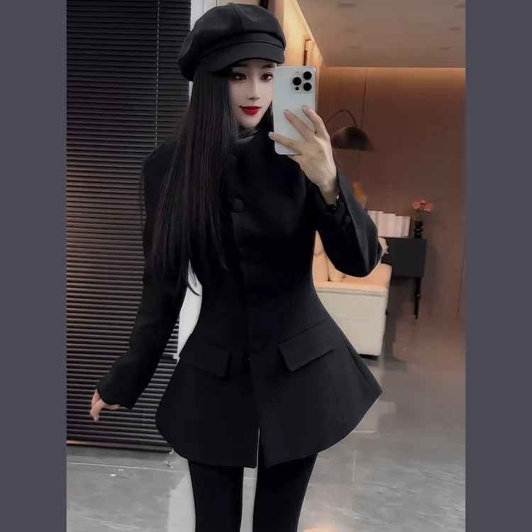 沙漏腰小西装外套女2025秋冬季收腰显瘦直角西服加厚毛呢短款外套