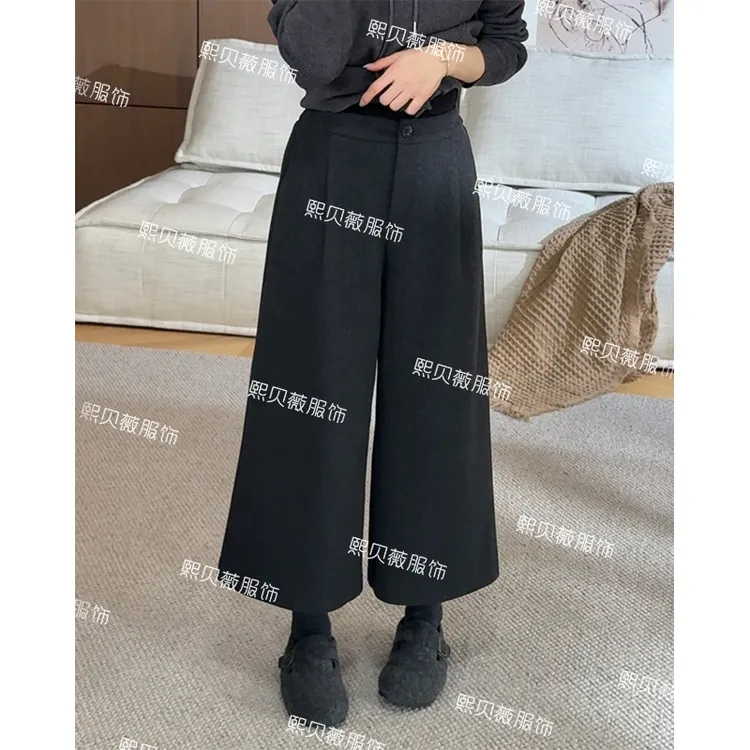 熙贝薇9 秋冬新款绵羊毛极简松弛风毛呢八分显瘦阔腿裤 G5513