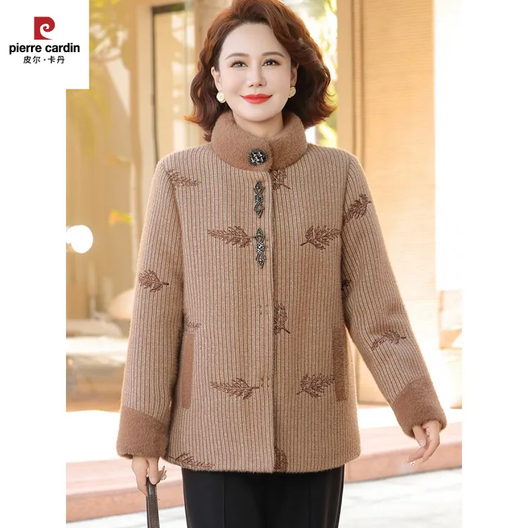 妈妈秋冬装毛呢外套加绒加厚棉衣中老年女冬装新款时尚水貂绒大衣